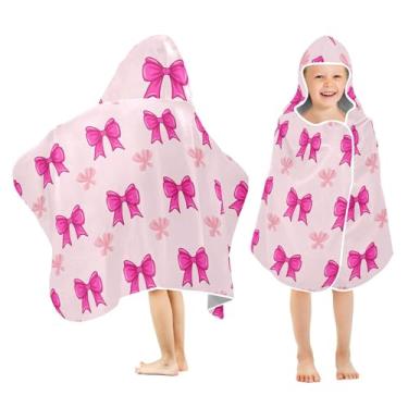 Imagem de Burbuja Laço rosa rosa em toalha de banho com capuz rosa para crianças, toalha de praia de pelúcia absorvente macia para meninas e meninos 3-10 anos, 61 x 127 cm