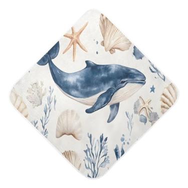 Imagem de Toalhas de bebê com capuz toalha de bebê absorvente ultra macia padrão baleia musselina algodão toalhas de banho para recém-nascidos bebês 76 x 76 centímetros