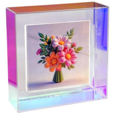 Imagem de Mutellstory Porta-retrato acrílico 20 x 20 cm neon flutuante 20 x 20 cm para montagem na parede e mesa decorativa em galeria, home office, raibow iridescente