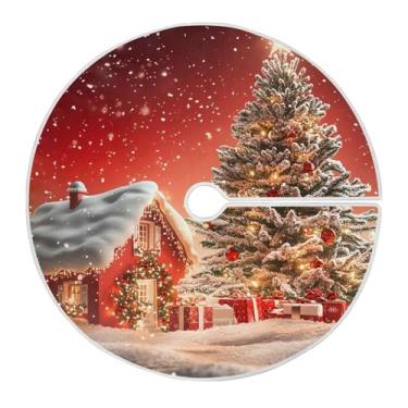 Imagem de CEBUGI Saia de árvore de Natal de 89,9 cm, tapete redondo macio com cordão, saia de árvore de fundo de Natal vermelha para decoração de Natal, Halloween, férias em casa