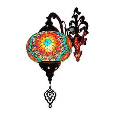 Imagem de Luminária de parede em mosaico marroquino, arandela turca, luminária de parede boêmia artesanal em vidro para cabeceira, ideal para sala de estar, quarto, corredor, varanda, café ou bar.
