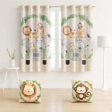 Imagem de Cortina Infantil Decorativa com 2 Capas de Almofada, 2m x 1,5m, Poliéster Estampado, para Quarto (SAFARI CARRO)