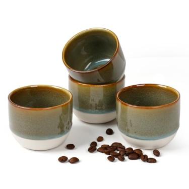 Imagem de ZEBERBO Conjunto de 4 xícaras de café expresso de cerâmica, canecas de café expresso de parede dupla para copos Nespresso, xícaras de café expresso esmaltadas especiais para máquina (azul queimado)