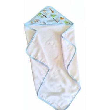 Imagem de Toalha de Banho Bebê, 70x70cm, Forro Fralda, Com Capuz, Safari Rosa