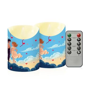 Imagem de Wassud Pacote com 2 velas sem chama para amantes com controle remoto, velas realistas cintilantes com temporizador, velas decorativas para Natal, casamento, festa, decoração de casa, pequenas