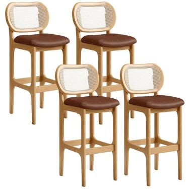 Imagem de Kit 04 Banquetas Altas Para Cozinha Bancada Sala Tela Betta Fixa L02 Couríssimo Marrom - Lyam