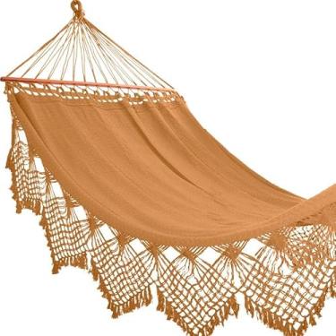 Imagem de Rede de Dormir Casal Grande com Madeira Luxo Reforçada para Descanso(Caramelo)