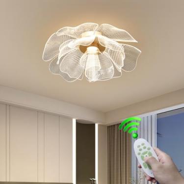 Imagem de Luminária de teto moderna em LED com design romântico de flor em acrílico, controle remoto e regulagem de intensidade. Ideal para quarto infantil, restaurante, cozinha e ilha (48cm).