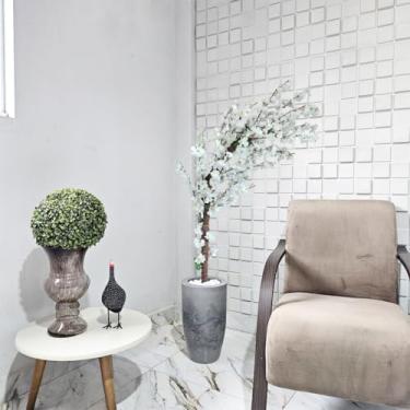 Imagem de Cerejeira Artificial Branca com Galho Curvo - Vaso Cone de Marmore Pedra, Decoração Elegante para Interior e Eventos Festivos (Cone Cinza)