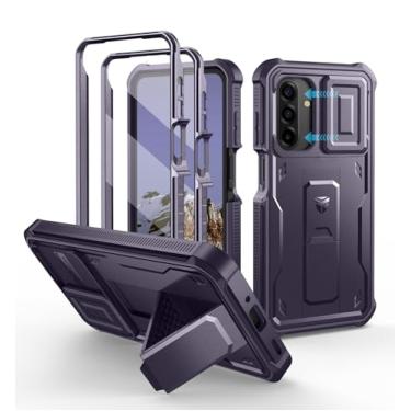 Imagem de Dexnor Capa para Samsung Galaxy A17-5G, [2 molduras frontais] [capa magnética para câmera deslizante e suporte] Capa resistente à prova de choque para Samsung A17-5G com protetor de tela, roxo