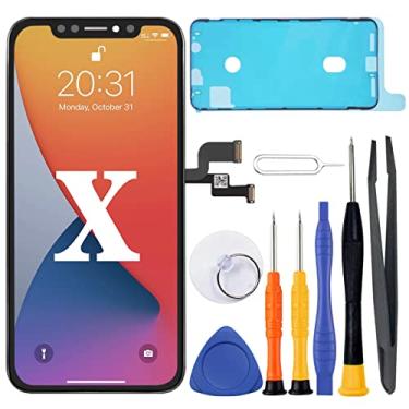 Imagem de LENCOLOR Novo para iPhone X 5,8 polegadas, tela LCD, substituição, digitalizador, moldura com ferramentas de reparo, adesivo à prova d'água, compatível com A1865, A1901, A1902 (preto)