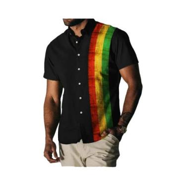 Imagem de Camisa Casual Vintage Havaiana Masculina Com Estampa Floral Arco-Íris 