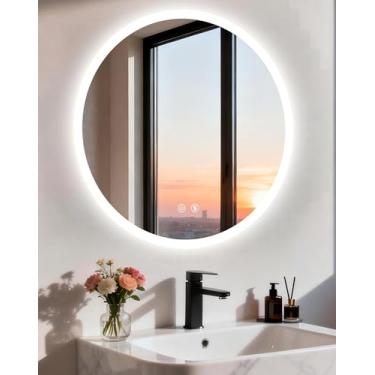 Imagem de LUVODI Espelho de banheiro de LED redondo: vaidade de 61 cm com luzes e neblina regulável retroiluminada