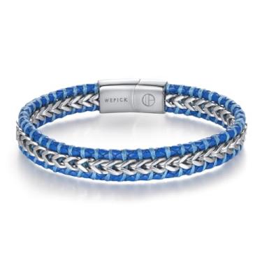 Imagem de WP WEPICK Pulseira masculina de couro trançado banhado a ouro 18 quilates para homens e mulheres Franco fecho de aço inoxidável joia presente 20 cm, 8.5 inch, Sem Pedra Preciosa