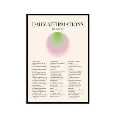 Imagem de Impressão de pôster de arte de parede com citações diárias de afirmação positiva gradiente aura pintura estética impressões sala de estar decoração de casa (SKU6,40.6x61.0 cm = (40 x 60 cm), moldura