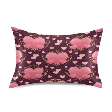 Imagem de Blueangle Fronha de cetim refrescante para cabelo e pele, capa de travesseiro de corações rosa, tamanho Queen 50,8 x 76,2 cm com fecho de envelope (123)