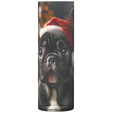 Imagem de Vasos de flores decorativos, cilíndrico, buldogue francês, vasos de plástico para cães de Natal, decoração moderna personalizada para sala de estar, 30 cm x 9,9 cm