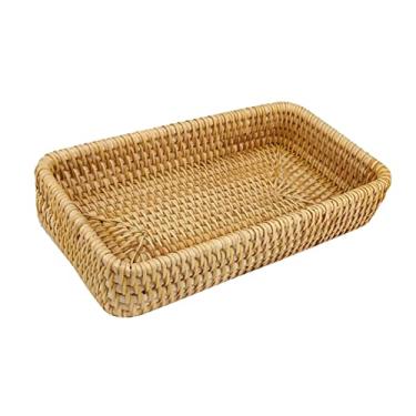 Imagem de GLOGLOW Bandeja de Serviço de Rattan Tecida à Mão, Cesta de Armazenamento de Lanche Multifuncional, Conjunto de 3 Peças, para Sala de Estar, Cozinha, Utensílios de Mesa de Piquenique (S)