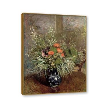 Imagem de NHLDZYH Moldura de madeira de teca. Flores clássicas natureza morta pintura em tela retro buquê de flores pinturas estilo country decoração de parede para cozinha e sala de estar. B49. 80 x 105 cm