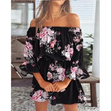 Imagem de Blusa Floral De Verão Feminina Com Ombros Descidos, Top Casual Boho Se