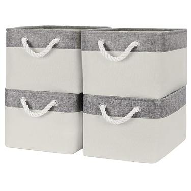Imagem de Cestos de organização e armazenamento para prateleiras – Pacote grande com 40,6 x 30,5 x 20,3 cm, cesta dobrável para organização, cubos de armazenamento de tecido para armário, livros infantis (cinza