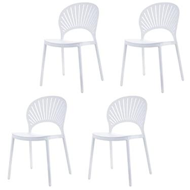 Imagem de TRGCJGH Cadeira de jantar com encosto curvo, cadeira de jantar bistrô sem braços, cadeira de jantar de plástico moderna com encosto curvo, plástico premium, branco