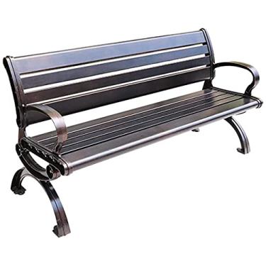 Imagem de LOERSS Banco clássico ao ar livre, banco de pátio de alumínio fundido, banco de jardim de alumínio ao ar livre, móveis de cadeira de varanda de pátio, para jardim, parque ou piscina, quintal, casa