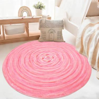 Imagem de Lacomfy Tapete infantil pastel 1,5 m redondo rosa para quarto de meninas, quarto de crianças, berçário, círculo, moderno, abstrato, colorido, colorido, multicolorido, antiderrapante, lavável, tapete