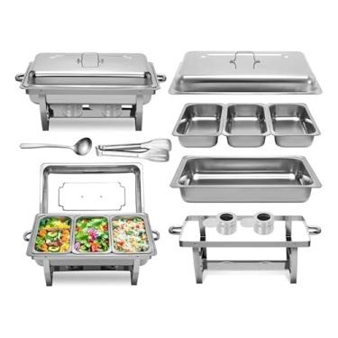 Imagem de Rechaud Retangular 12 L Com 3 Cubas 1/3 Banho Maria Inox Litros Panelas Buffet 12litros Banho