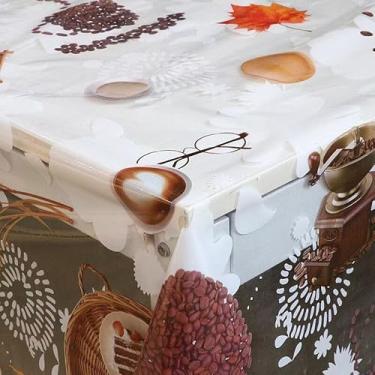 Imagem de Toalha de Mesa de Plástica Forro de mesa cristal estampada e impermeável, para mesas 4,6,8 cadeiras(Aroma de café,4 Cadeiras 1.50 X 1.40)