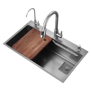 Imagem de Pia utilitária para estação de trabalho de aço inoxidável 304 com pulverizador de puxar para baixo, pia de cozinha, pia de estação de trabalho, pia de bar, conjunto de pia doméstica (60 * 45 * 22 cm)