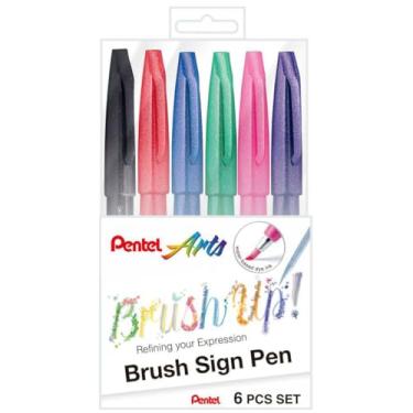 Imagem de Pentel Kit Caneta Pincel Brush Sign Pen 06 Cores Tradicionais KITBRUSH-6T