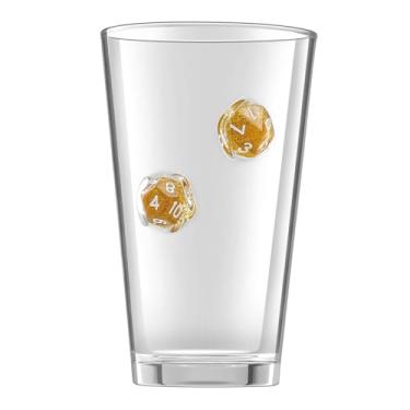 Imagem de LIIGEMI Copos de bebida com dados DND embutidos, copos de cerveja feitos à mão, copos de vidro alto de 473 ml, presente para jogadores de D&D ou RPG (dourado)