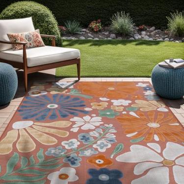 Imagem de Beverly Rug Tapete para ambientes externos, 15 x 23 cm, moderno, floral, tropical, para pátio externo e interno, fácil de limpar, sem queda, sala de estar, varanda, jardim, lavável, tapete externo (15