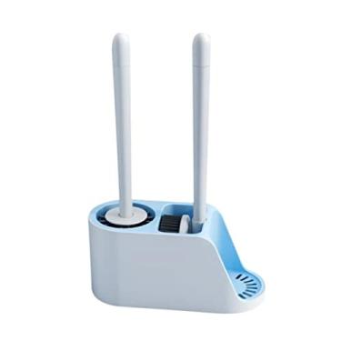 Imagem de Escova de vaso sanitário multifuncional macia e kit de suporte de cerdas de silicone para vaso sanitário com escova de limpeza de prateleira reutilizável