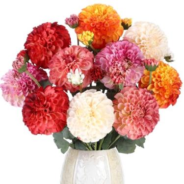 Imagem de Giegxin 10 peças de flores artificiais de crisântemo, bolas de seda, buquês falsos, branco, laranja, vermelho, roxo, rosa, decoração para casa, escritório, mesa de centro, vaso faça você mesmo