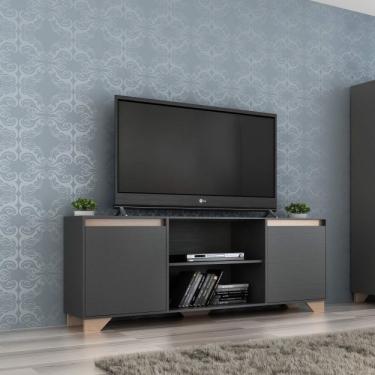 Imagem de Rack para Tv Até 50 Polegadas 2 Portas 3 Prateleiras Benevello Quiditá Móveis Grafite