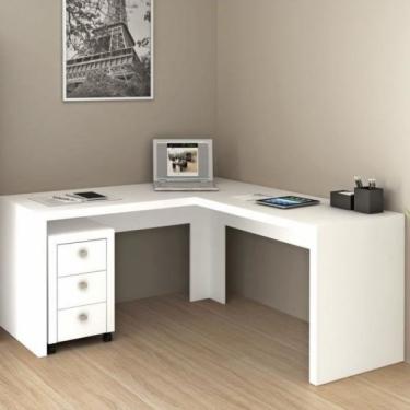 Imagem de Escritório Completo com Escrivaninha e Gaveteiro com 3 Gavetas Espresso Móveis Branco