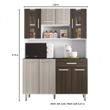 Imagem de Armário de Cozinha 8 Portas 1 Gaveta Gabi Poliman Móveis Branco/rovere/amêndoa