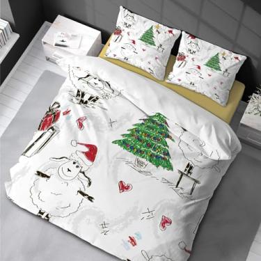Imagem de Conjunto de capa de edredom de Natal, boneco de neve, estampa de árvore de Natal para crianças, meninas, 3 peças, festival, decoração de casa, tamanho king size 220 x 240 cm -50 x 75 cm*2