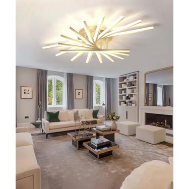 Imagem de Luminária de teto LED linear moderna, dimerizável de 3000 a 6000K, luminária pendente de embutir preta, luminárias de teto douradas, para quartos, cozinhas, salas de jantar e áreas de serviç