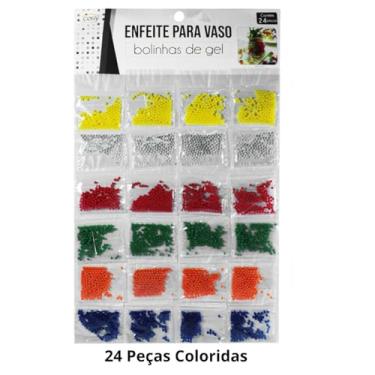 Imagem de Bolinha de Gel Cresce na Água. Grânulos Poliméricos Decorativos p/Plantas. Hidrogel Decorativo. Cartela c/ 24 Sachês (Coloridas)