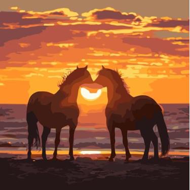 Imagem de JYXSJYYD Kit de pintura por números para adultos iniciantes, pôr-do-sol praia cavalo pintura por números kits de tela sem moldura, pintura a óleo acrílica faça você mesmo adultos kits de pintura por