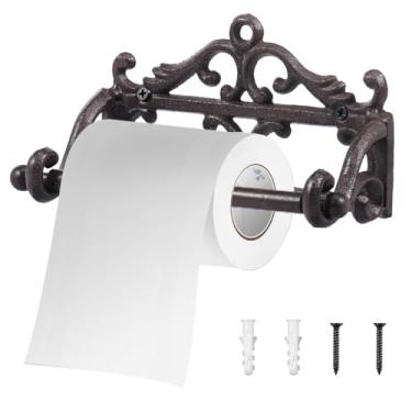 Imagem de UKQRRTC Suporte de papel higiênico, suporte de rolo de papel higiênico retrô europeu, material de ferro fundido sólido, fácil de instalar e usar, suporte de parede para banheiro, banheiro, cozinha