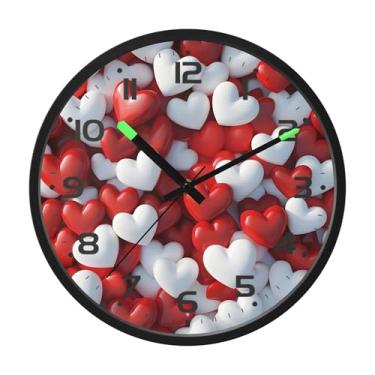 Imagem de SEHANY Relógio de parede com coração de dia dos namorados, silencioso, sem tique-taque, operado por bateria, controle de som, luz noturna, relógios de parede para sala de estar, cozinha, quarto