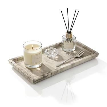 Imagem de N NANSHOP Bandeja de banheiro de mármore travertino natural, bandeja elegante de decoração de casa de 30 x 15 cm para cozinha, banheiro, cômoda, mesa de café, organizador de suporte de pia, travertino