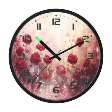 Imagem de SEHANY Relógio de parede de rosas para dia dos namorados, silencioso, sem tique-taque, operado por bateria, controle de som, luz noturna, relógios de parede para sala de estar, cozinha, quarto