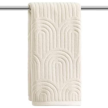 Imagem de Artoid Mode 1 peça de toalhas de mão bege 3D arqueadas jacquard para banheiro, 100% algodão macio absorvente toalha de decoração de banheiro, 14,7 x 29,5 polegadas