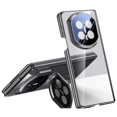 Imagem de LYJSMGZ Capa de cristal para Huawei Mate X7, tampa protetora de lente de metal, capa com suporte, antiamarelamento, não irrita a pele, capa à prova de choque, preta, Mate X7