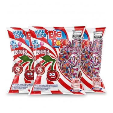 Imagem de Santa Fe Pirulito Big Pops, Sabores Cherry e Chicle, Kit com 3 Pacotes, 500g